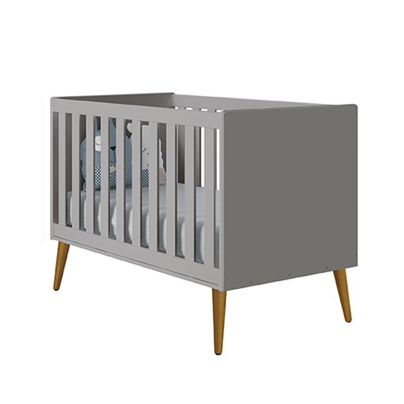 Jogo de Quarto Infantil Theo Cômoda 6 Gavetas e Berço Cinza Fosco com Pés Amadeirado - Reller Móveis