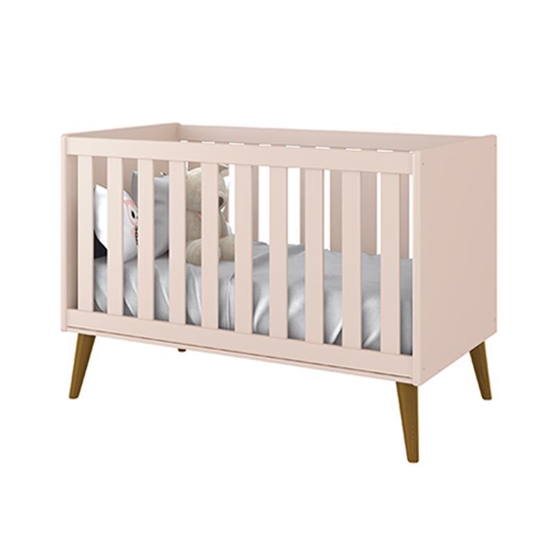 Jogo de Quarto Infantil Theo Cômoda 6 Gavetas e Berço Rosa Fosco com Pés Amadeirado - Reller Móveis