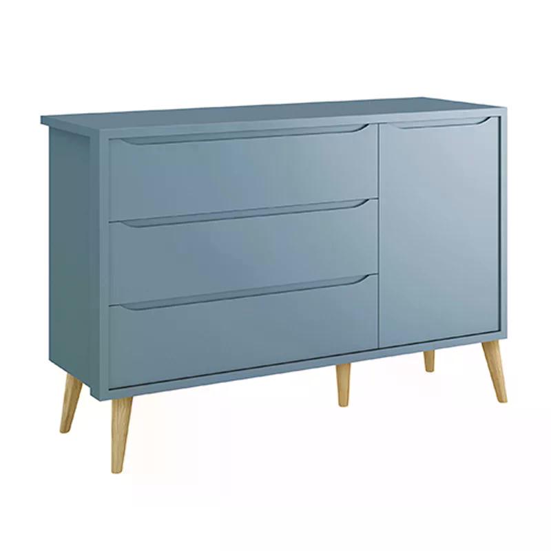 Jogo de Quarto Infantil Theo Cômoda e Berço Azul Fosco com Pés Madeira Natural - Reller Móveis
