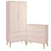 Jogo de Quarto Infantil Theo Guarda Roupa 2 Portas e Cômoda 3 Gavetas Rosa Fosco com Pés Madeira Natural - Reller Móveis