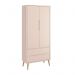 Jogo de Quarto Infantil Theo Guarda Roupa 2 Portas e Cômoda 6 Gaveta Rosa Fosco com Pés Madeira Natural - Reller Móveis