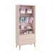 Jogo de Quarto Infantil Theo Guarda Roupa 2 Portas e Cômoda 6 Gaveta Rosa Fosco com Pés Madeira Natural - Reller Móveis