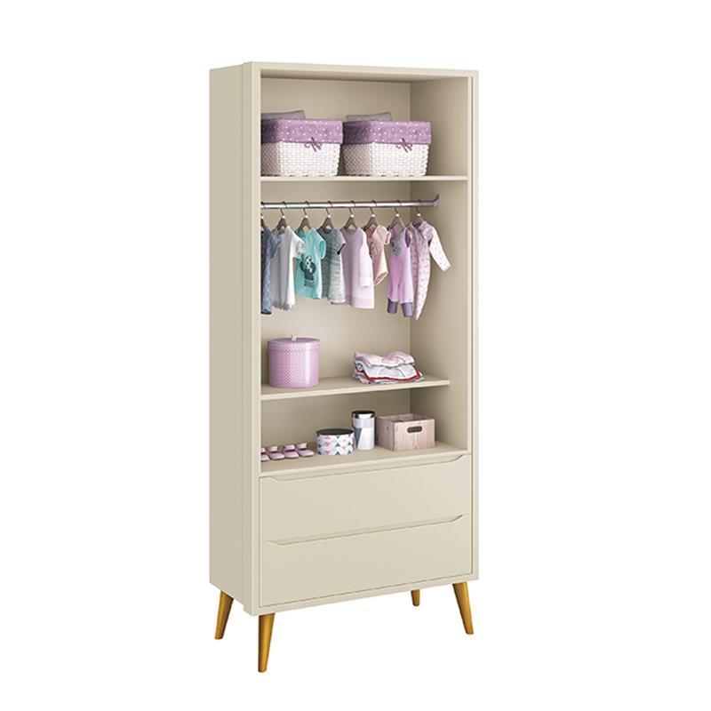 Jogo de Quarto Infantil Theo Guarda Roupa 2 Portas e Cômoda 6 Gavetas Areia Fosco com Pés Amadeirado - Reller Móveis
