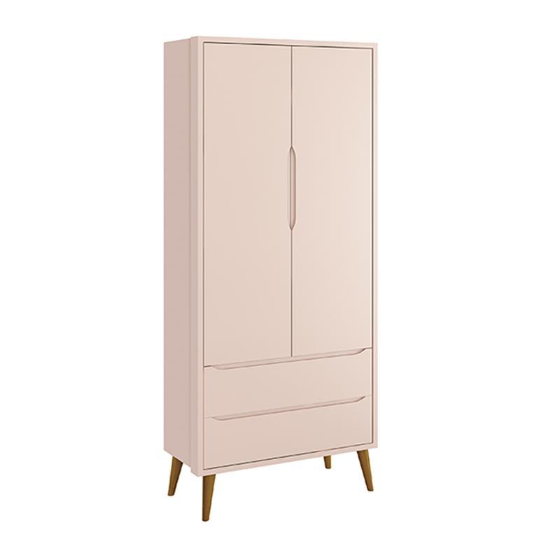 Jogo de Quarto Infantil Theo Guarda Roupa 2 Portas e Cômoda 6 Gavetas Rosa Fosco com Pés Amadeirado - Reller Móveis