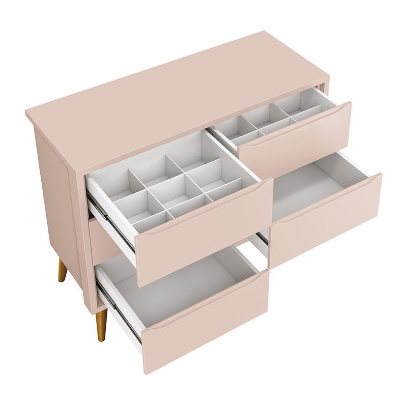 Jogo de Quarto Infantil Theo Guarda Roupa 2 Portas e Cômoda 6 Gavetas Rosa Fosco com Pés Amadeirado - Reller Móveis