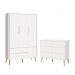 Jogo de Quarto Infantil Theo Guarda Roupa 3 Portas e Cômoda 6 Gavetas Branco Fosco com Pés Madeira Natural - Reller Móveis 