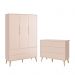 Jogo de Quarto Infantil Theo Guarda Roupa 3 Portas e Cômoda 6 Gavetas Rosa Fosco com Pés Madeira Natural - Reller Móveis