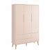 Jogo de Quarto Infantil Theo Guarda Roupa 3 Portas e Cômoda 6 Gavetas Rosa Fosco com Pés Madeira Natural - Reller Móveis