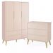 Jogo de Quarto Infantil Theo Guarda Roupa 3 Portas e Cômoda 3 Gavetas Rosa Fosco com Pés Madeira Natural - Reller Móveis