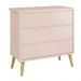 Jogo de Quarto Infantil Theo Guarda Roupa 3 Portas e Cômoda 3 Gavetas Rosa Fosco com Pés Madeira Natural - Reller Móveis
