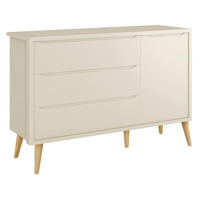 Jogo de Quarto Infantil Theo Guarda Roupa 3 Portas e Cômoda Areia Fosco com Pés Madeira Natural - Reller Móveis