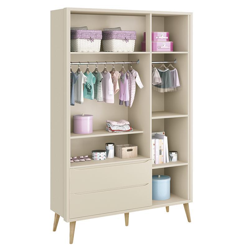 Jogo de Quarto Infantil Theo Guarda Roupa 3 Portas e Cômoda Areia Fosco com Pés Madeira Natural - Reller Móveis
