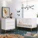 Jogo de Quarto Infantil Theo Retrô Cômoda 3 Gavetas e Berço Branco Fosco com Pés Amadeirado - Reller Móveis