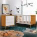 Jogo de Quarto Infantil Theo Retrô Cômoda 3 Gavetas e Berço Branco/Savana com Pés Amadeirado - Reller Móveis
