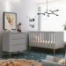 Jogo de Quarto Infantil Theo Retrô Cômoda 3 Gavetas e Berço Cinza Fosco com Pés Amadeirado - Reller Móveis