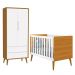 Jogo de Quarto Infantil Theo Retrô Guarda Roupa 2 Portas e Berço Branco/Savana com Pés Amadeirado - Reller Móveis
