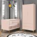 Jogo de Quarto Infantil Theo Retrô Guarda Roupa 2 Portas e Berço Rosa Fosco com Pés Amadeirado - Reller Móveis