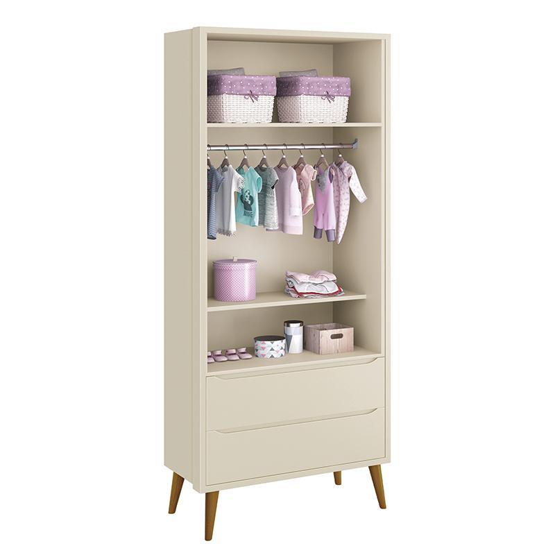 Jogo de Quarto Infantil Theo Retrô Guarda Roupa 2 Portas e Cômoda 1 Porta Areia Fosco com Pés Amadeirado - Reller Móveis