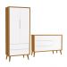 Jogo de Quarto Infantil Theo Retrô Guarda Roupa 2 Portas e Cômoda 1 Porta Branco/Savana com Pés Amadeirado - Reller Móveis