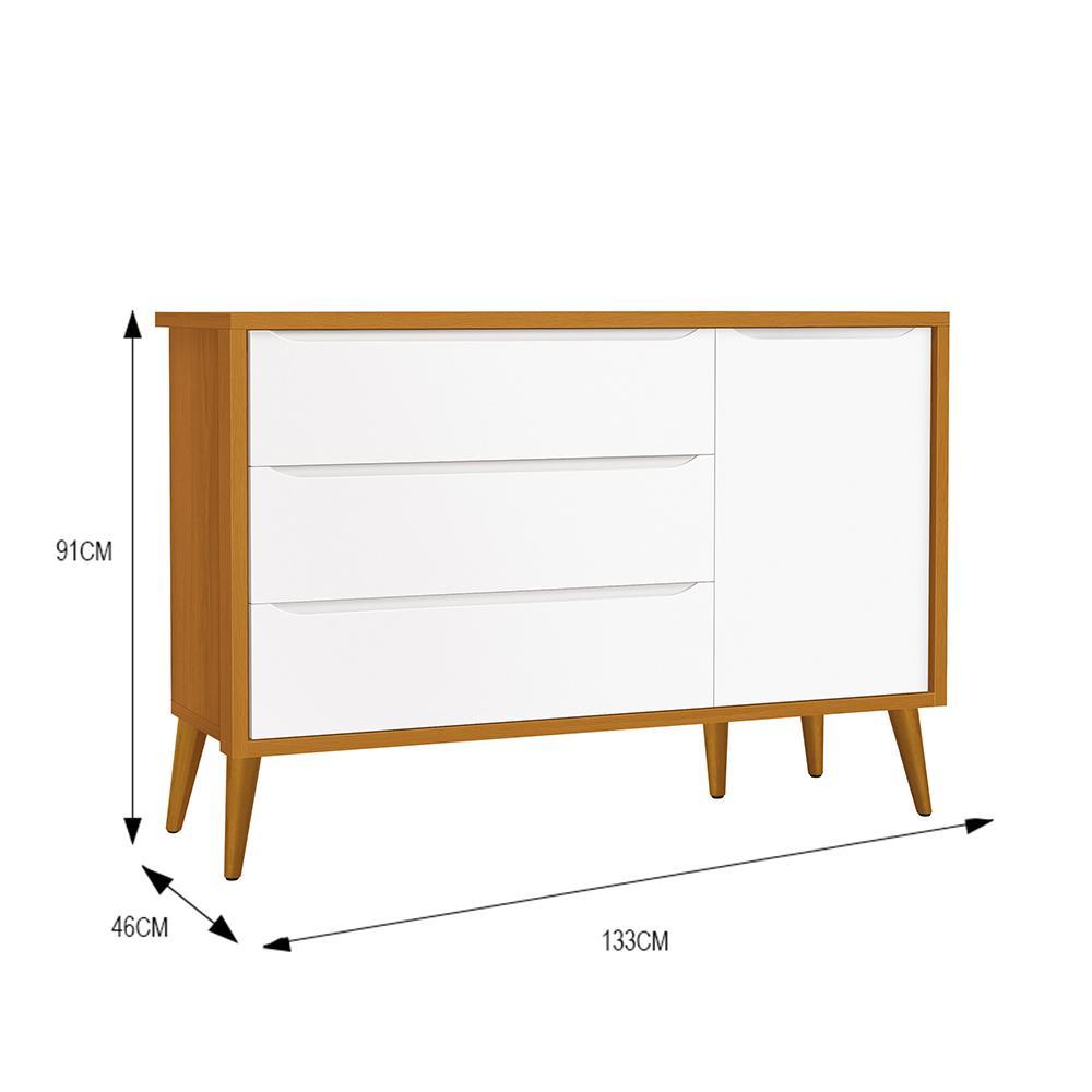 Jogo de Quarto Infantil Theo Retrô Guarda Roupa 2 Portas e Cômoda 1 Porta Branco/Savana com Pés Amadeirado - Reller Móveis