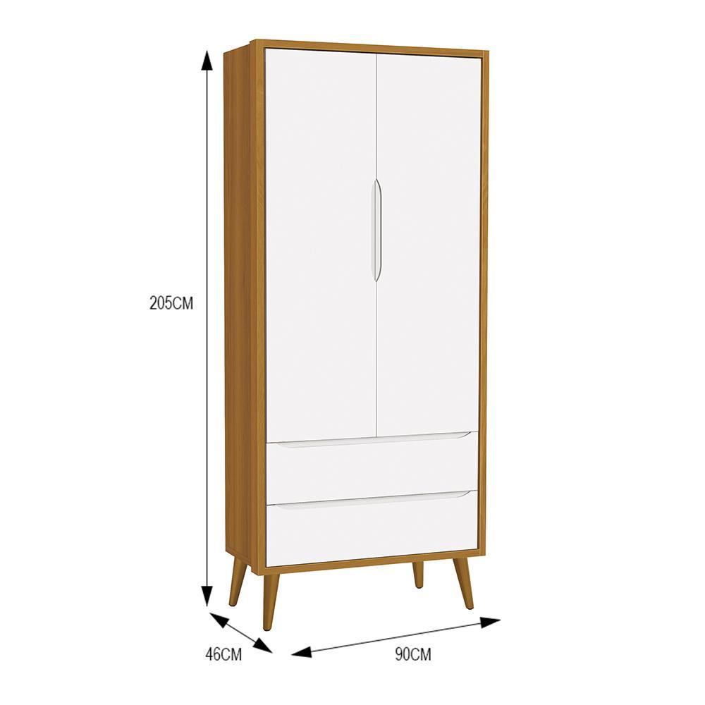 Jogo de Quarto Infantil Theo Retrô Guarda Roupa 2 Portas e Cômoda Branco/Savana com Pés Amadeirado - Reller Móveis