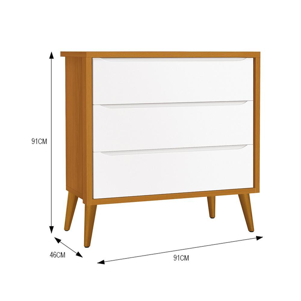 Jogo de Quarto Infantil Theo Retrô Guarda Roupa 2 Portas e Cômoda Branco/Savana com Pés Amadeirado - Reller Móveis