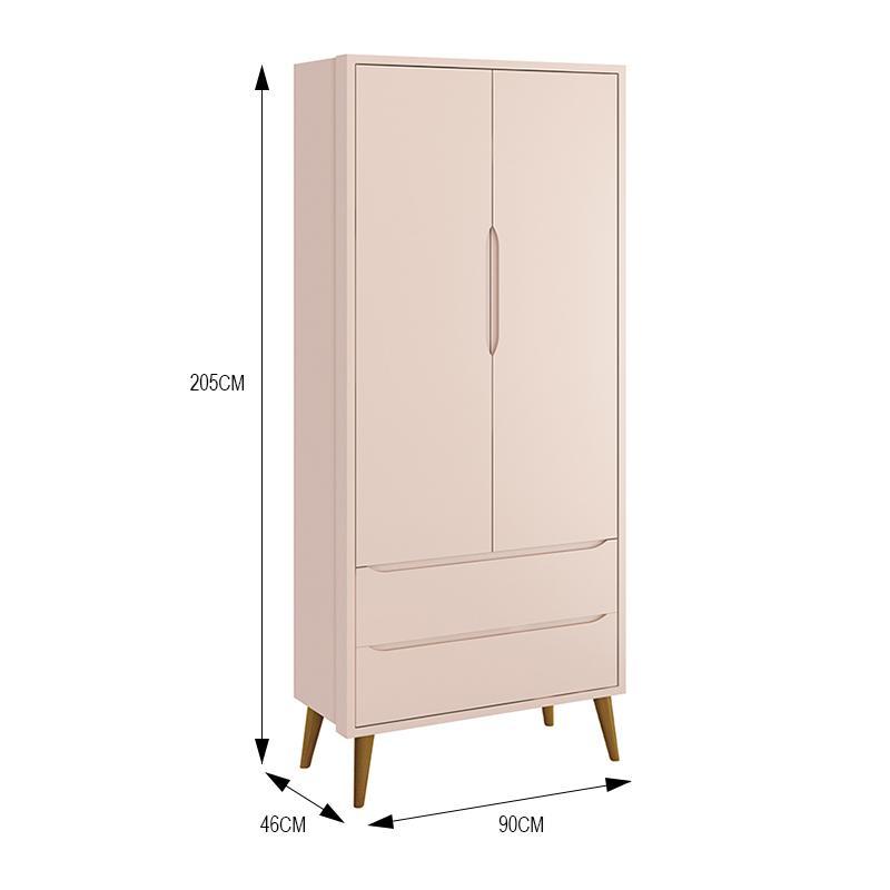 Jogo de Quarto Infantil Theo Retrô Guarda Roupa 2 Portas e Cômoda Rosa Fosco com Pés Amadeirado - Reller Móveis