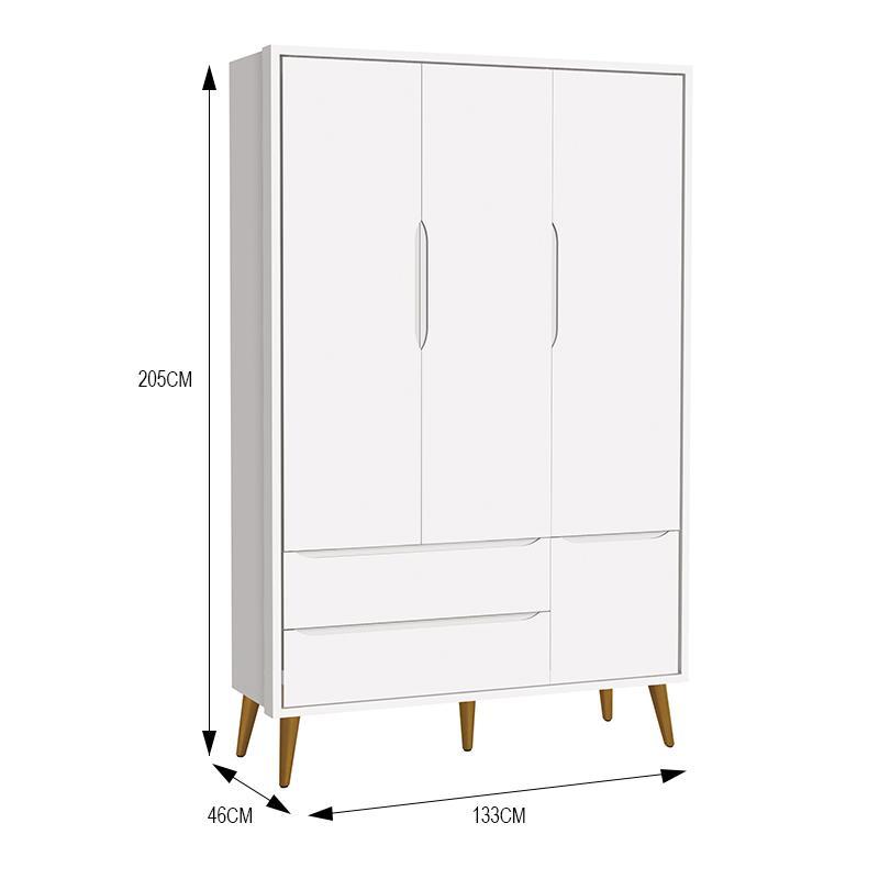 Jogo de Quarto Infantil Theo Retrô Guarda Roupa 3 Portas e Cômoda 1 Porta Branco Fosco com Pés Amadeirado - Reller Móveis