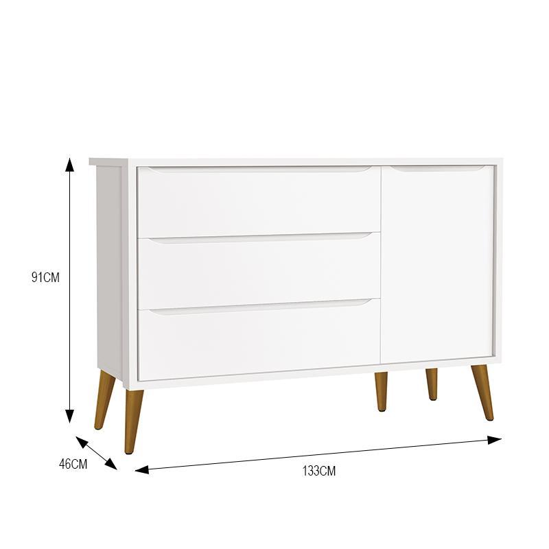 Jogo de Quarto Infantil Theo Retrô Guarda Roupa 3 Portas e Cômoda 1 Porta Branco Fosco com Pés Amadeirado - Reller Móveis