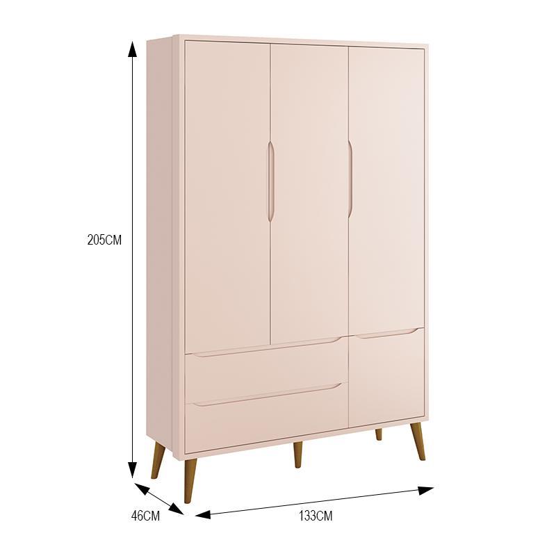 Jogo de Quarto Infantil Theo Retrô Guarda Roupa 3 Portas e Cômoda 1 Porta Rosa Fosco com Pés Amadeirado - Reller Móveis