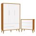 Jogo de Quarto Infantil Theo Retrô Guarda Roupa 3 Portas e Cômoda Branco/Savana com Pés Amadeirado - Reller Móveis