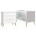Jogo de Quarto Infantil Theo Cômoda 3 Gavetas e Berço Branco Fosco com Pés Madeira Natural - Reller Móveis