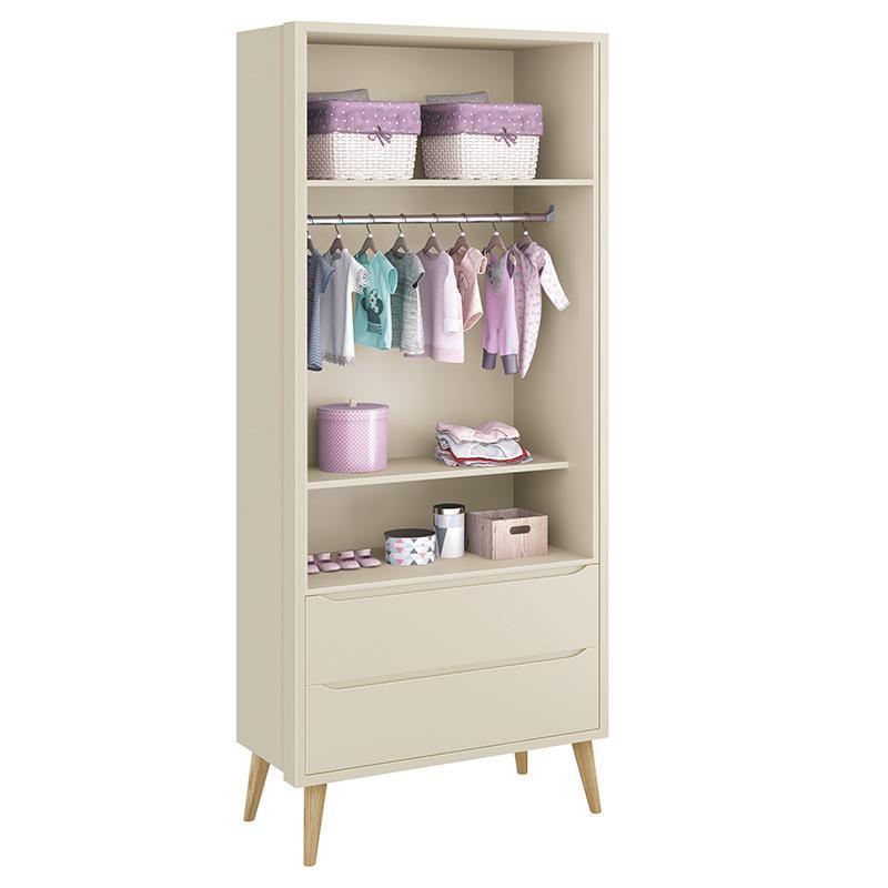 Jogo de Quarto Infantil Theo Guarda Roupa 2 Portas e Berço Areia Fosco com Pés Madeira Natural - Reller Móveis