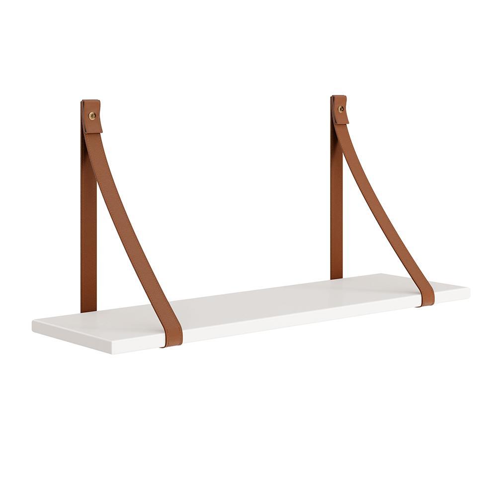 Kit 2 Prateleiras Luna 66,6cm Branco Fosco com Alças de Couro - Reller Móveis
