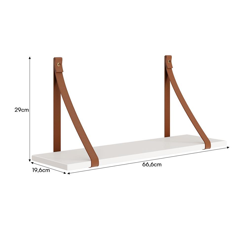 Kit 2 Prateleiras Luna 66,6cm Branco Fosco com Alças de Couro - Reller Móveis