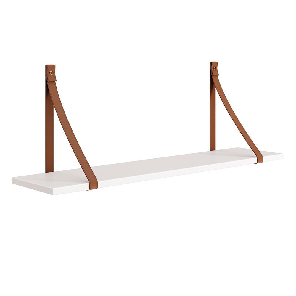 Kit 2 Prateleiras Luna 89,6cm Branco Fosco com Alças de Couro - Reller Móveis