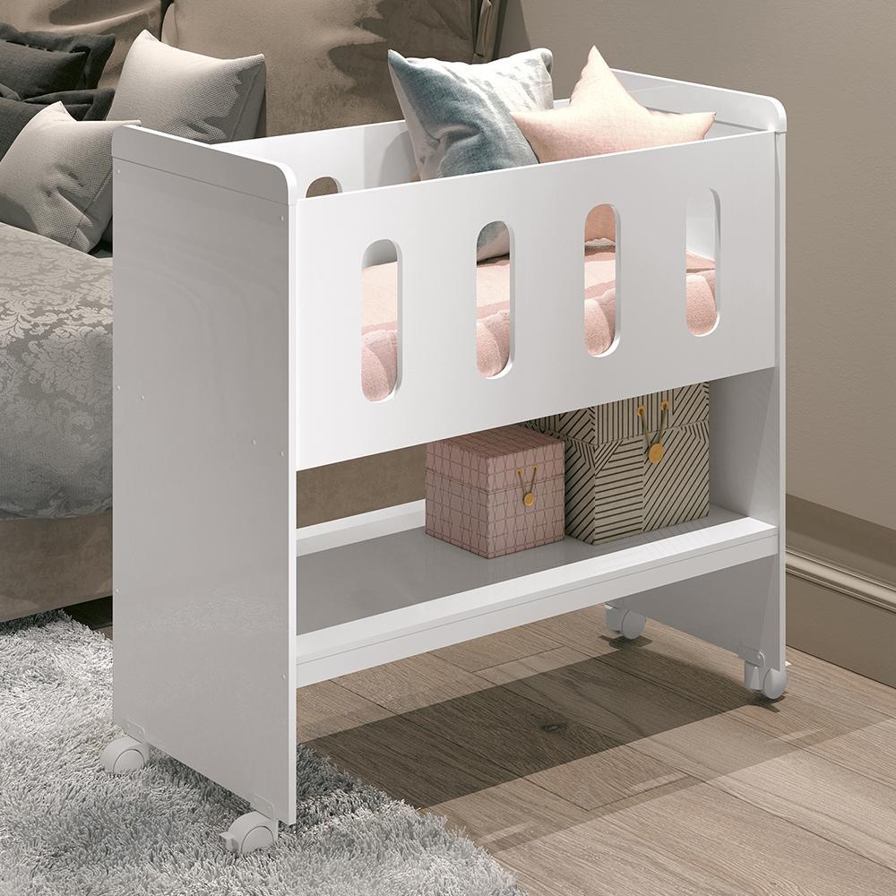 Mini Berço Zain 3 em 1 Branco Brilho com Colchão - Reller Móveis
