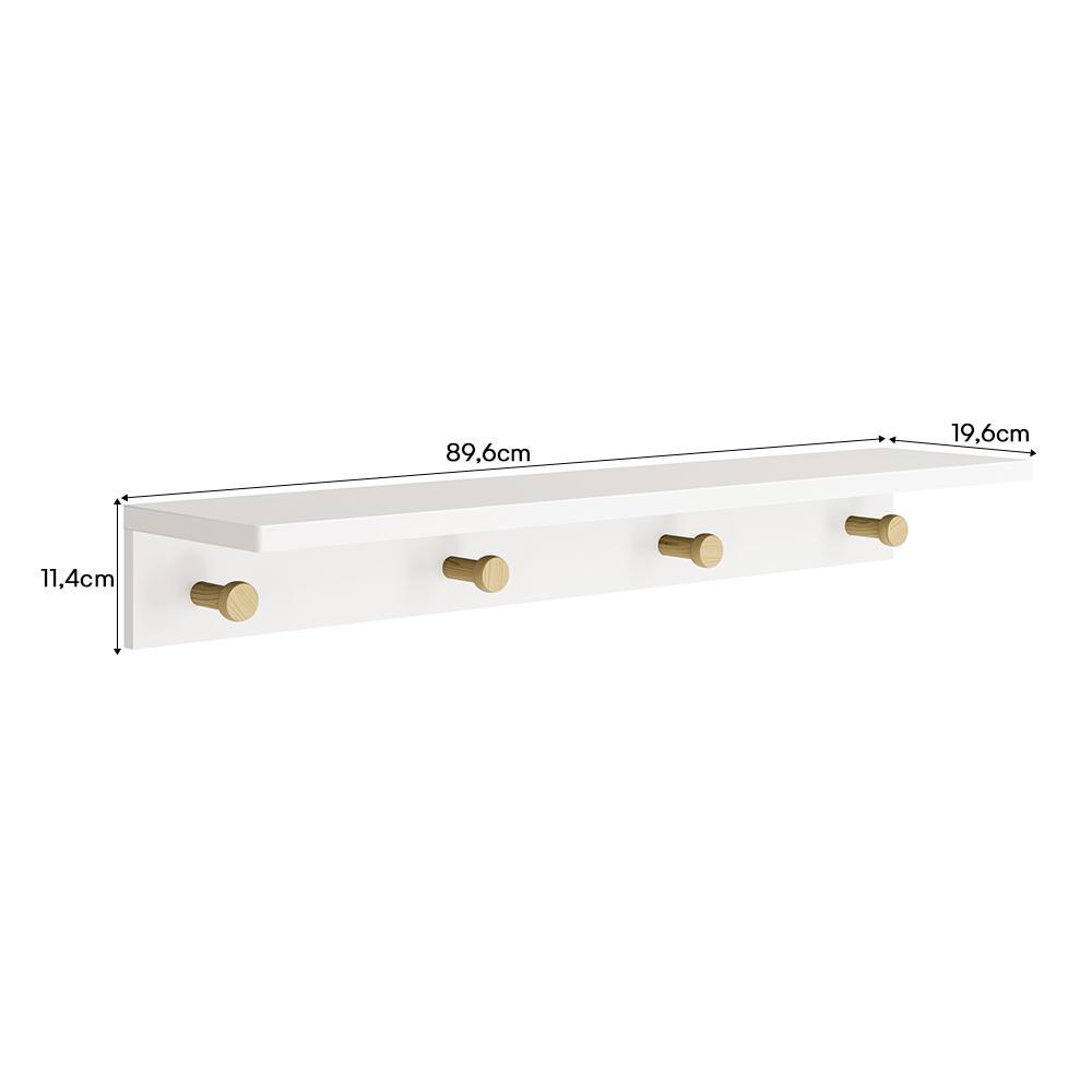 Prateleira Cabideiro Bia 89,6cm Branco Fosco/Madeira Natural - Reller Móveis