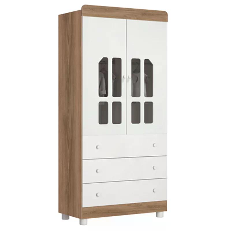 Quarto Infantil Katatau com Guarda Roupa 2 Portas e Berço Branco Brilho/Mezzo - Reller Móveis