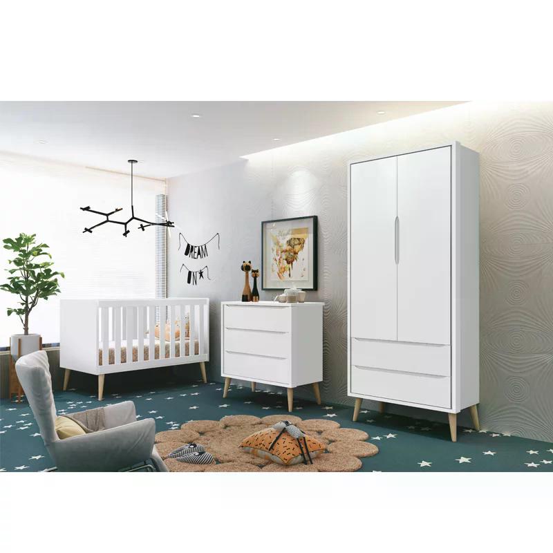 Quarto Infantil Theo 2 portas Branco Fosco com Pés Madeira Natural - Reller Móveis