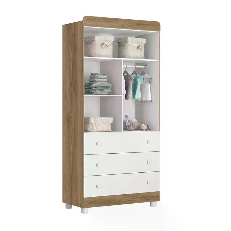 Quarto Infantil com Guarda Roupa 2 Portas Katatau e Berço Mel Branco/Mezzo - Reller Móveis