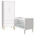Quarto com Berço Theo e Guarda Roupa 2 Portas e Pés Madeira Natural Branco Fosco - Reller Móveis