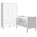 Quarto com Berço Theo e Guarda Roupa 3 Portas Branco Fosco e Pés Madeira Natural - Reller Móveis