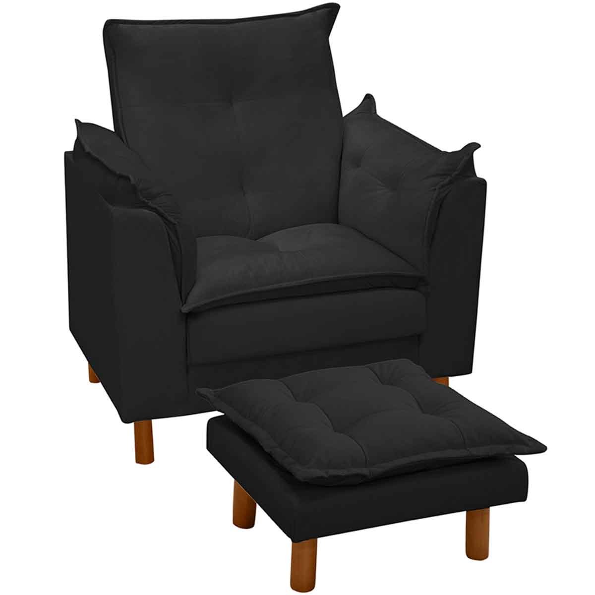 Poltrona de Amamentação com Puff Suede Preto