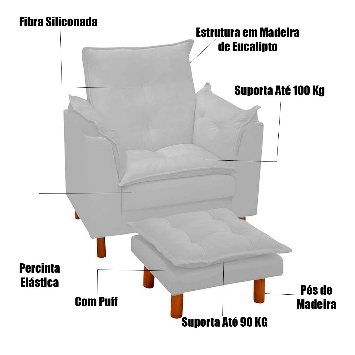 Poltrona de Amamentação com Puff Suede Rosê