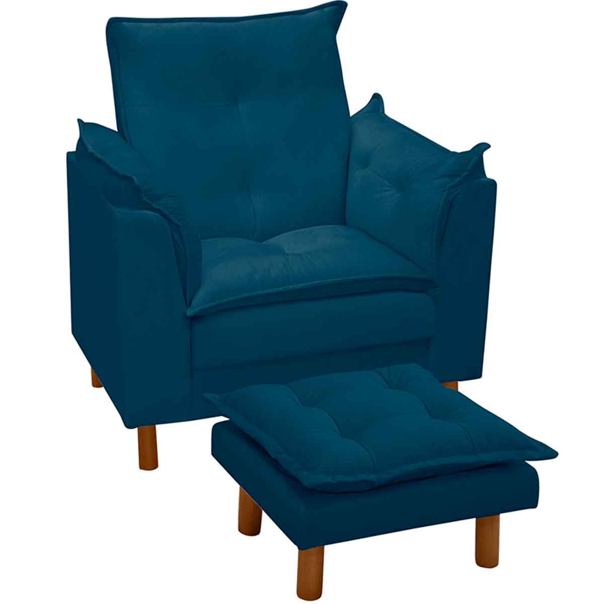 Poltrona de Amamentação com Puff Veludo Azul Marinho