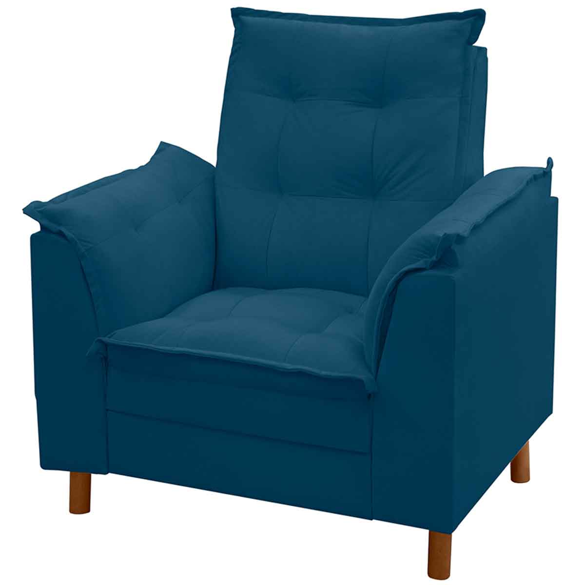 Poltrona de Amamentação com Puff Veludo Azul Marinho