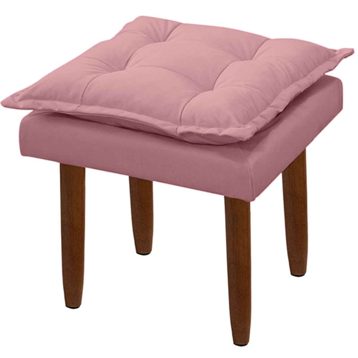 Puff Decorativo Quadrado com Pés Palito Heloíse Veludo Rosê
