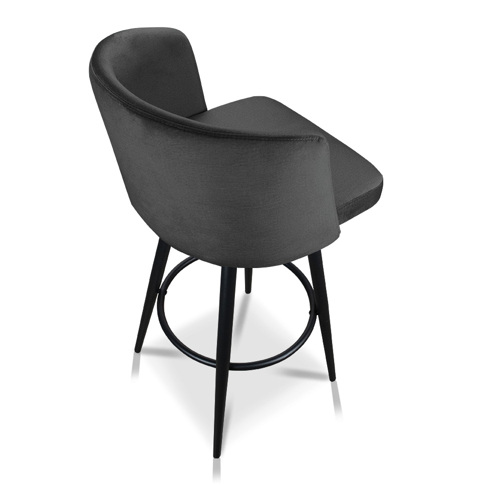Banqueta Ipê Veludo Chumbo Base Metálica Preto - D'Rossi
