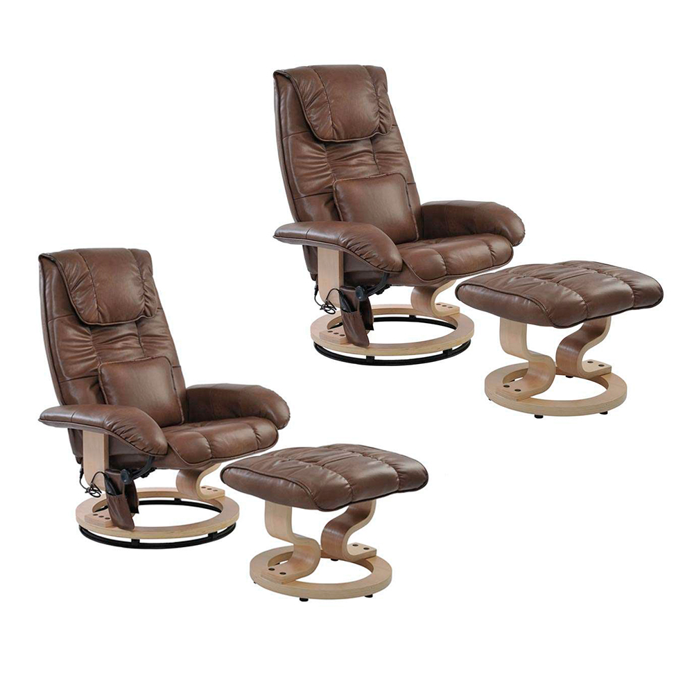 Conjunto com 2 Poltronas de Massagem com Puff Louisiana Marrom